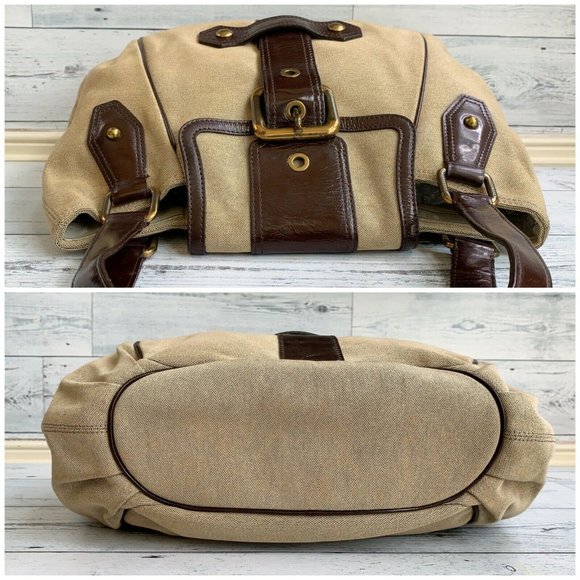 Authentic Burberry Blue Label Beige Buckle Canvas Chocolate Patent  Leather Bag - Picture 6 of 13